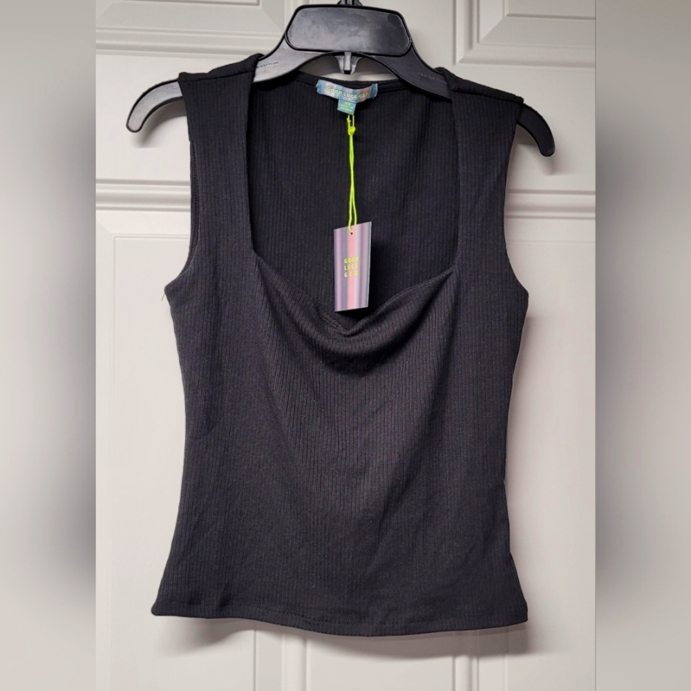 God Luck Gem womens Sweetheart neckline top XS Top stretch black